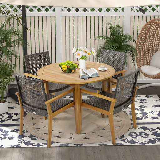 Costway - Set of 4 Outdoor Rattan Chair with Sturdy Acacia Wood Frame-Set of 4