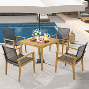 Costway - Set of 4 Outdoor Rattan Chair with Sturdy Acacia Wood Frame-Set of 4