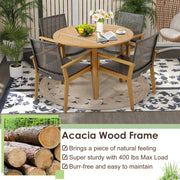 Costway - Set of 4 Outdoor Rattan Chair with Sturdy Acacia Wood Frame-Set of 4