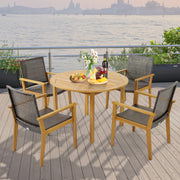 Costway - Set of 4 Outdoor Rattan Chair with Sturdy Acacia Wood Frame-Set of 4