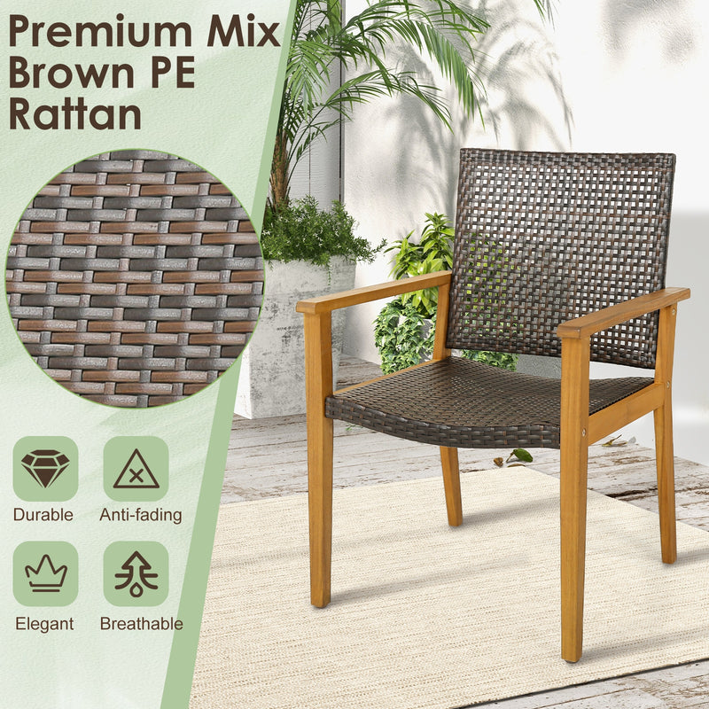 Costway - Set of 4 Outdoor Rattan Chair with Sturdy Acacia Wood Frame-Set of 4