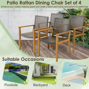 Costway - Set of 4 Outdoor Rattan Chair with Sturdy Acacia Wood Frame-Set of 4