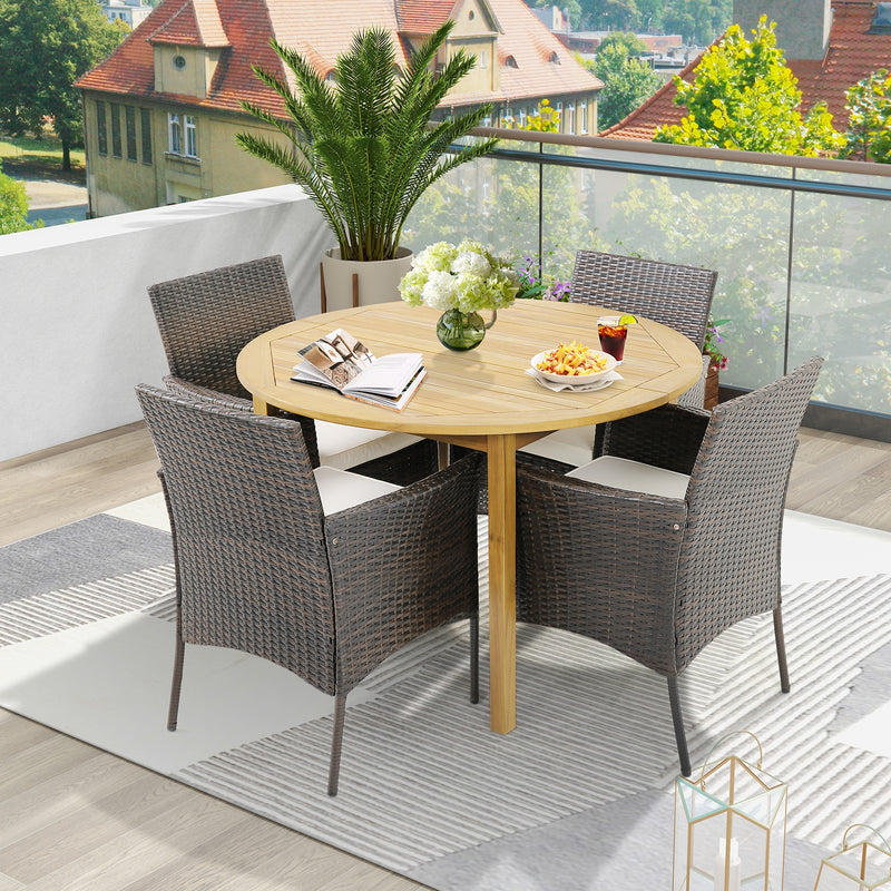 Costway - Set of 4 Patio PE Wicker Dining Chairs with Seat Cushions and Armrests-Set of 4