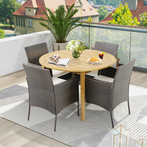 Costway - Set of 4 Patio PE Wicker Dining Chairs with Seat Cushions and Armrests-Set of 4