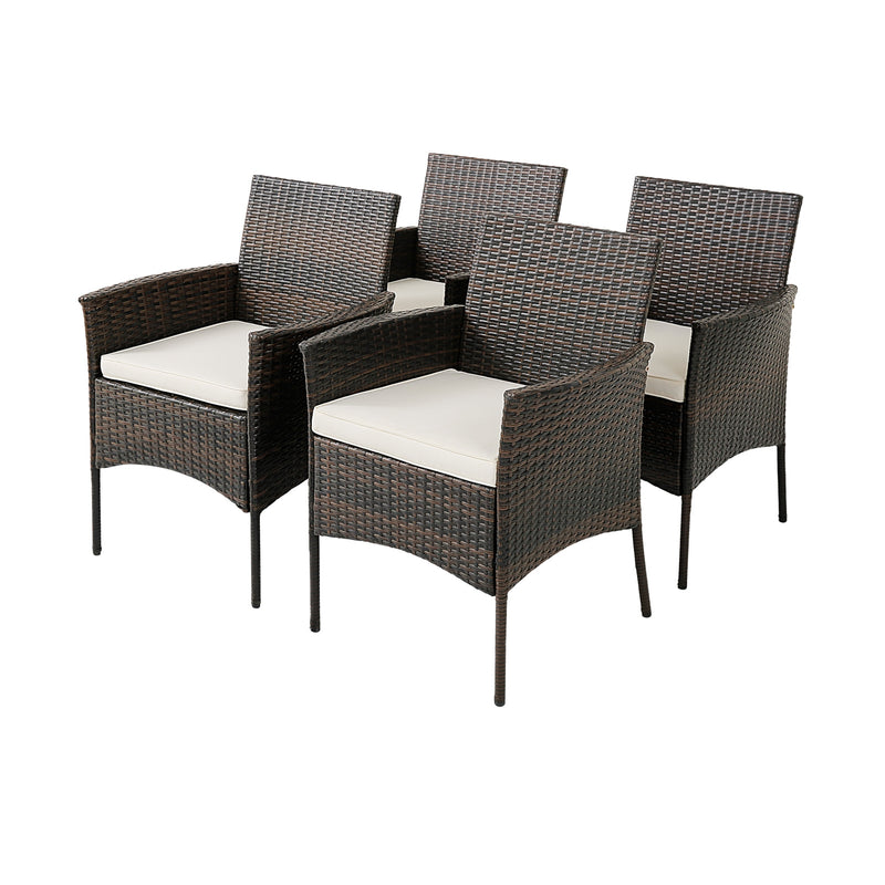Costway - Set of 4 Patio PE Wicker Dining Chairs with Seat Cushions and Armrests-Set of 4