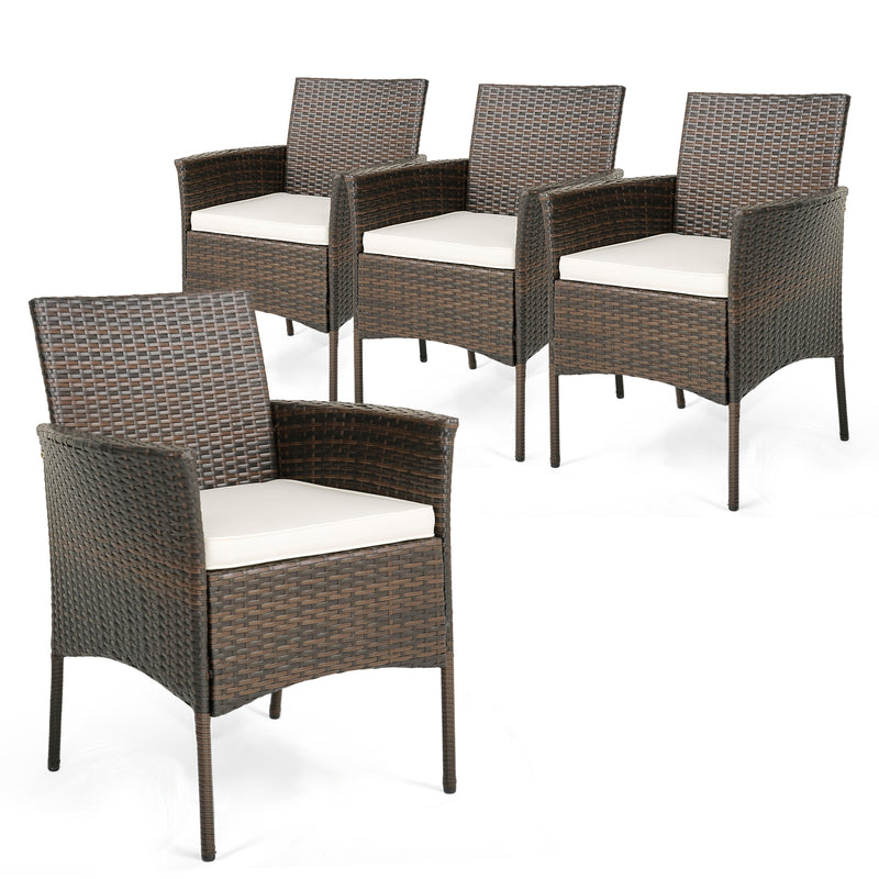 Costway - Set of 4 Patio PE Wicker Dining Chairs with Seat Cushions and Armrests-Set of 4