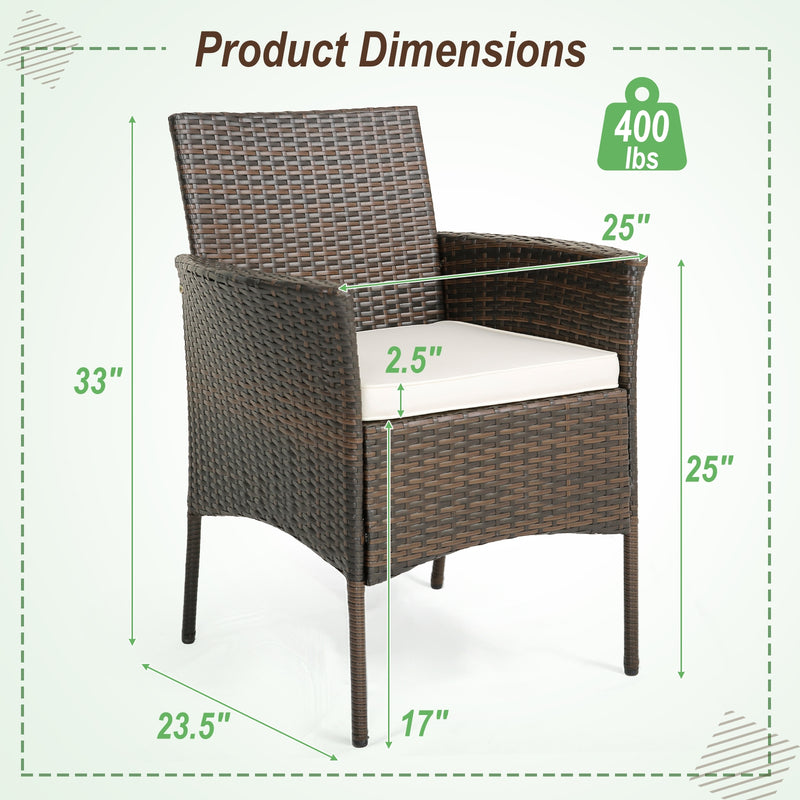 Costway - Set of 4 Patio PE Wicker Dining Chairs with Seat Cushions and Armrests-Set of 4