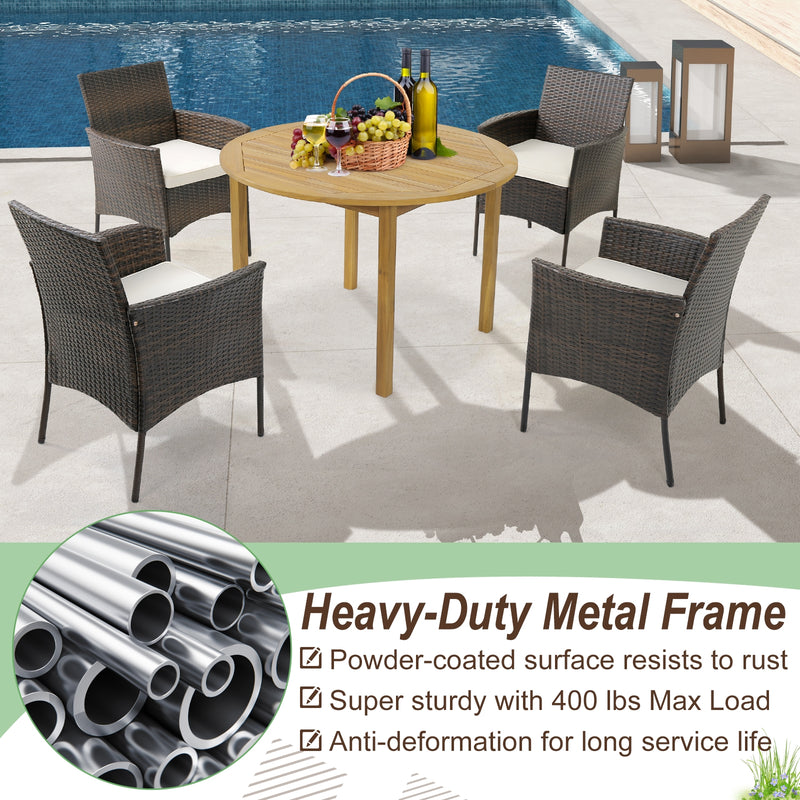 Costway - Set of 4 Patio PE Wicker Dining Chairs with Seat Cushions and Armrests-Set of 4