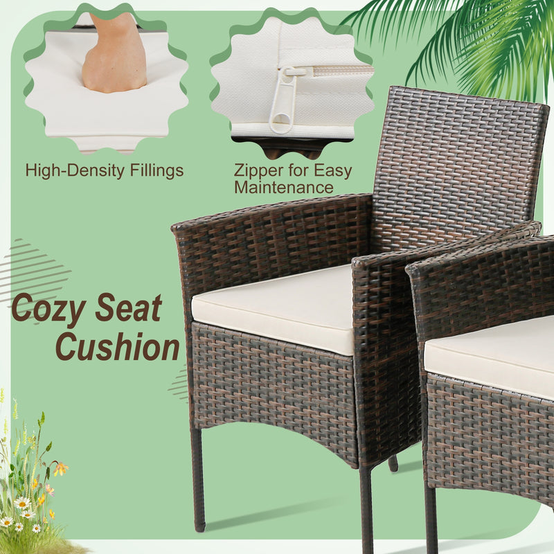 Costway - Set of 4 Patio PE Wicker Dining Chairs with Seat Cushions and Armrests-Set of 4