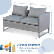 Costway - 2 Pieces Patio Furniture Sofa Set with Cushions and Sofa Clips-Gray