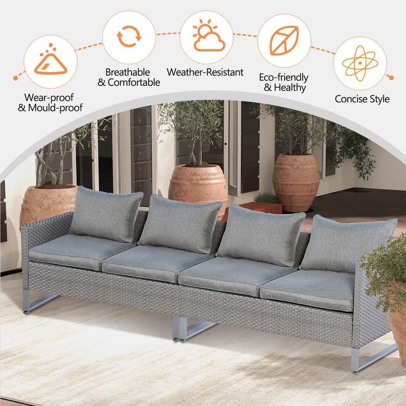 Costway - 2 Pieces Patio Furniture Sofa Set with Cushions and Sofa Clips-Gray
