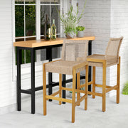 Costway - Set of 2 Rattan Patio Wood Barstools Dining Chairs with Backrest-Set of 2