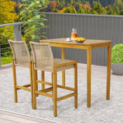 Costway - Set of 2 Rattan Patio Wood Barstools Dining Chairs with Backrest-Set of 2
