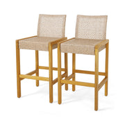 Costway - Set of 2 Rattan Patio Wood Barstools Dining Chairs with Backrest-Set of 2