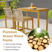Costway - Set of 2 Rattan Patio Wood Barstools Dining Chairs with Backrest-Set of 2