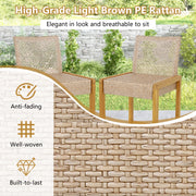Costway - Set of 2 Rattan Patio Wood Barstools Dining Chairs with Backrest-Set of 2