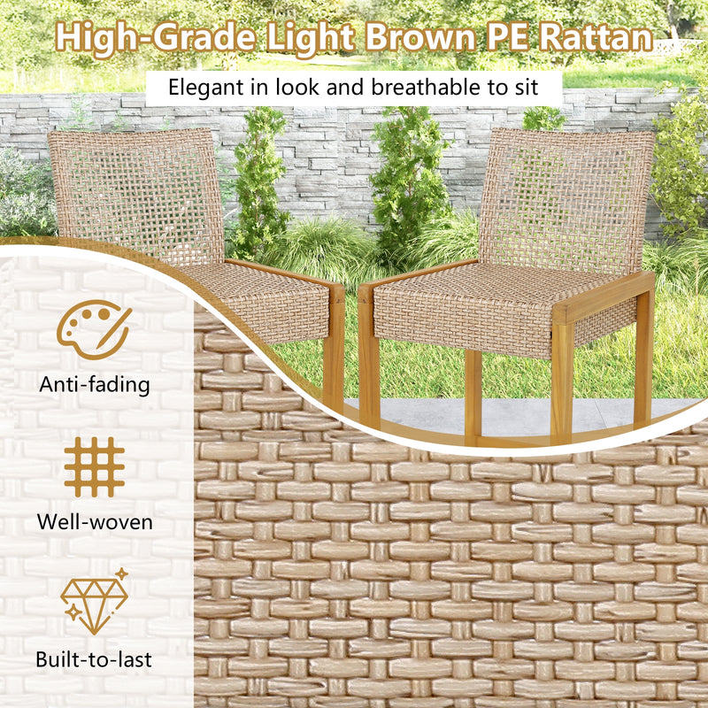 Costway - Set of 2 Rattan Patio Wood Barstools Dining Chairs with Backrest-Set of 2