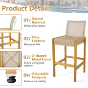 Costway - Set of 2 Rattan Patio Wood Barstools Dining Chairs with Backrest-Set of 2