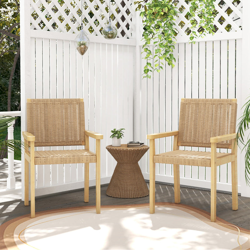 Costway - Indoor Outdoor Wood Chair Set of 2-Natural