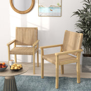 Costway - Indoor Outdoor Wood Chair Set of 2-Natural