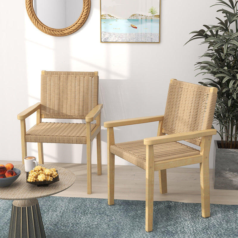 Costway - Indoor Outdoor Wood Chair Set of 2-Natural