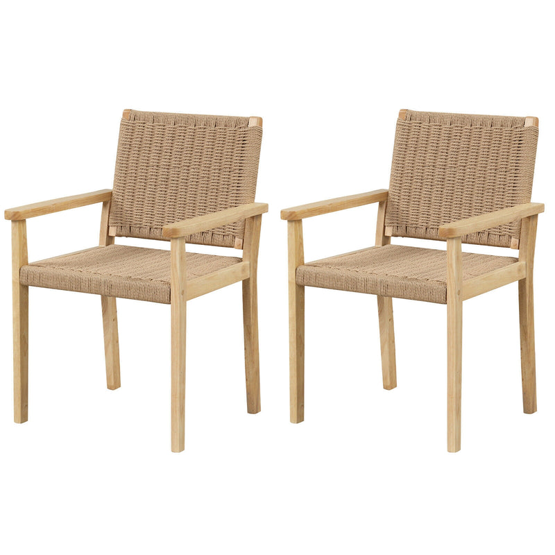 Costway - Indoor Outdoor Wood Chair Set of 2-Natural