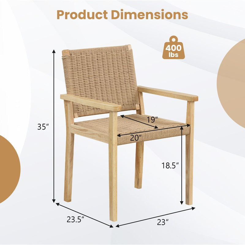Costway - Indoor Outdoor Wood Chair Set of 2-Natural