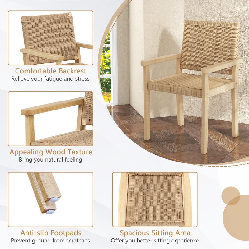 Costway - Indoor Outdoor Wood Chair Set of 2-Natural