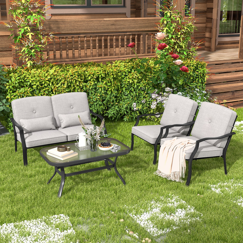 Costway - 2 Piece Patio Metal Chairs with Seat and Back Cushions