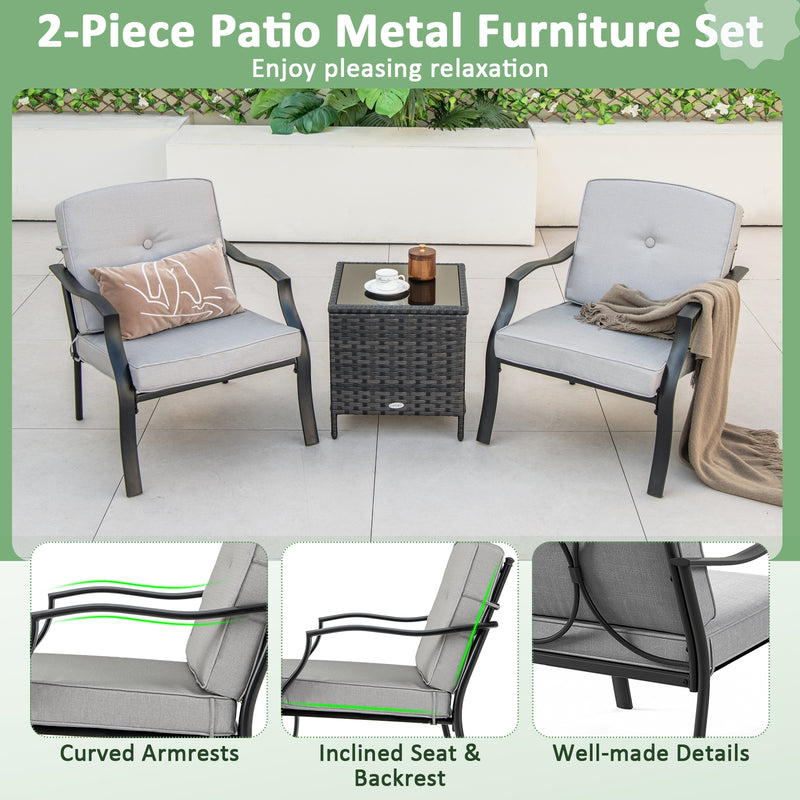 Costway - 2 Piece Patio Metal Chairs with Seat and Back Cushions