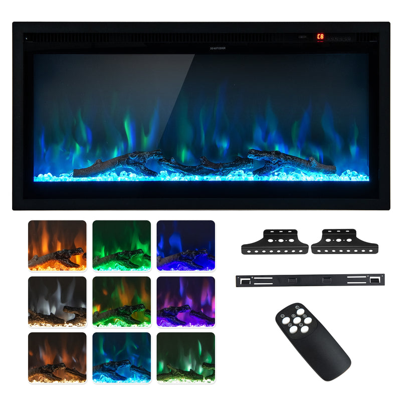 Costway - Electric Fireplace in-Wall Recessed with Remote Control and Adjustable Color and Brightness-36 inches