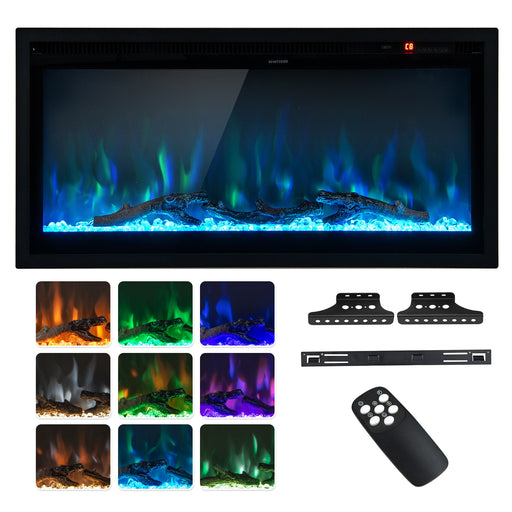 Costway - Electric Fireplace in-Wall Recessed with Remote Control and Adjustable Color and Brightness-36 inches