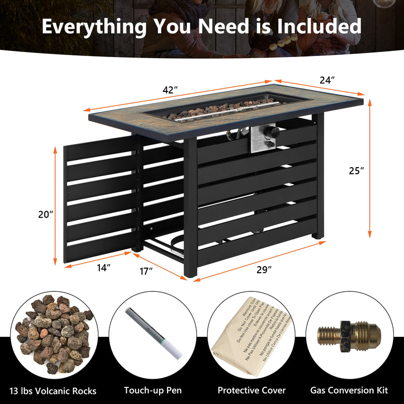 Costway - 42 Inch 50000 BTU Propane Fire Pit Table with Ore Powder Surface