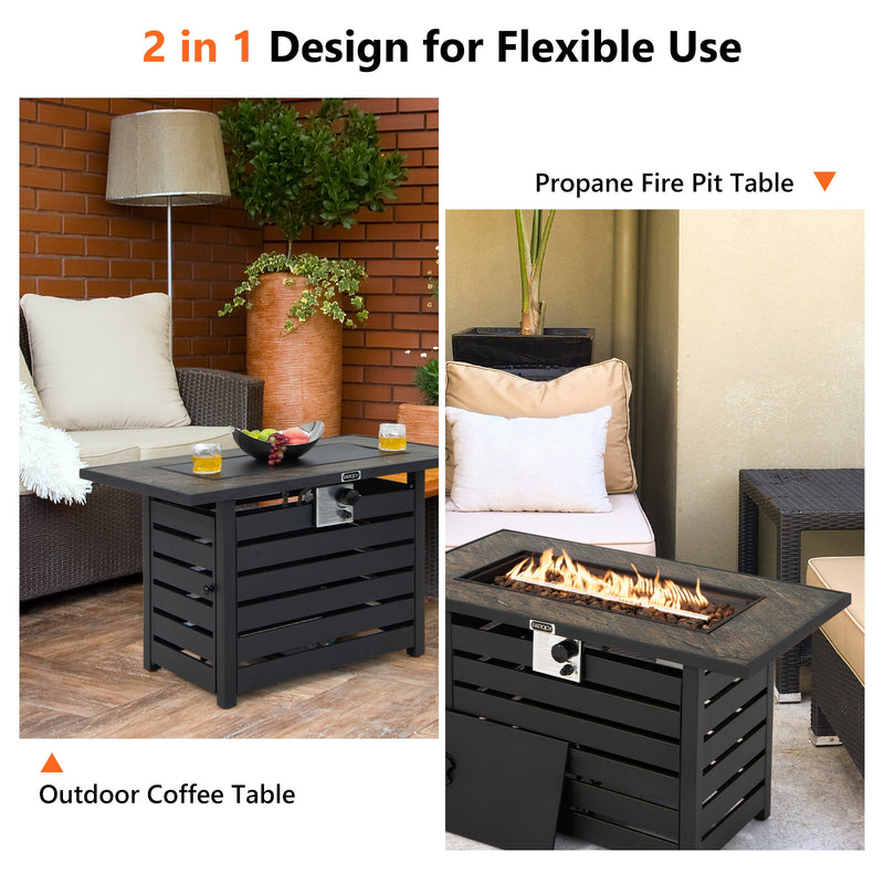 Costway - 42 Inch 50000 BTU Propane Fire Pit Table with Ore Powder Surface