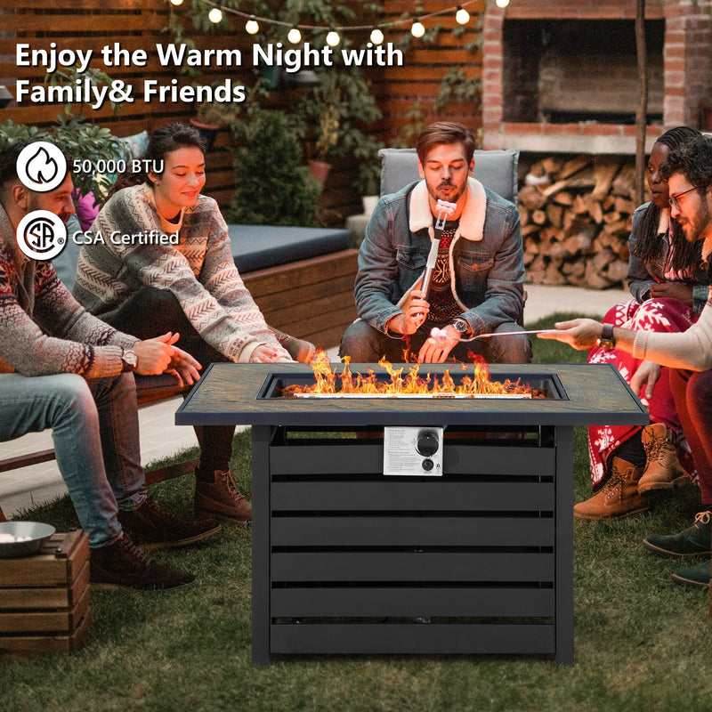 Costway - 42 Inch 50000 BTU Propane Fire Pit Table with Ore Powder Surface