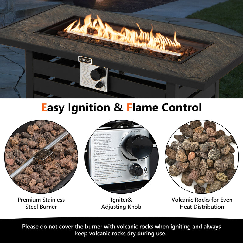 Costway - 42 Inch 50000 BTU Propane Fire Pit Table with Ore Powder Surface
