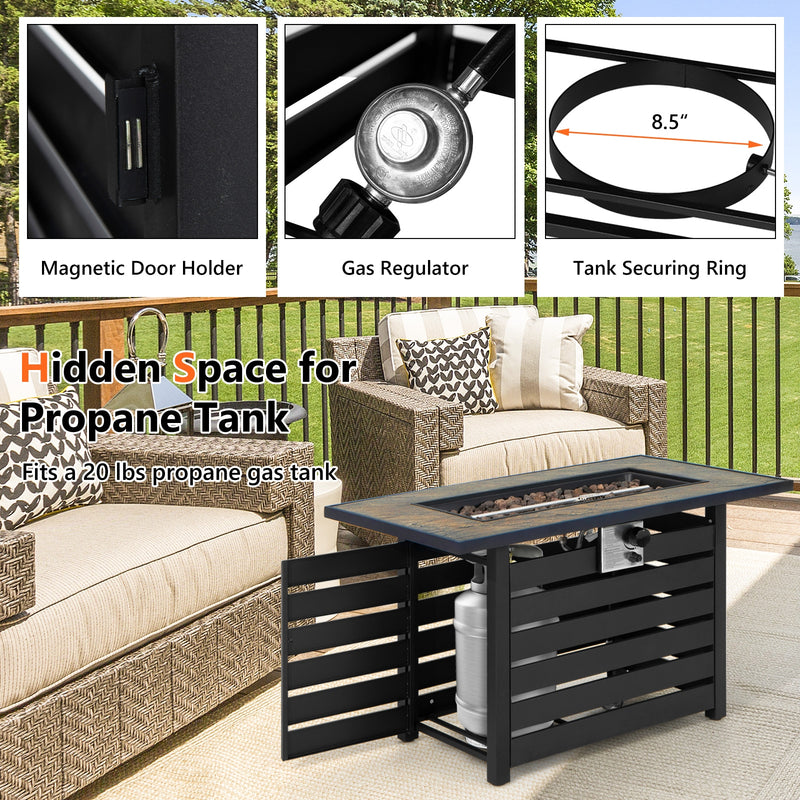 Costway - 42 Inch 50000 BTU Propane Fire Pit Table with Ore Powder Surface