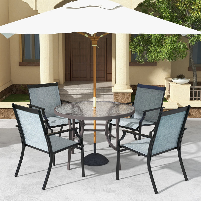 Costway - 4 Piece Patio Dining Chairs Large Outdoor Chairs with Breathable Seat and Metal Frame-Blue