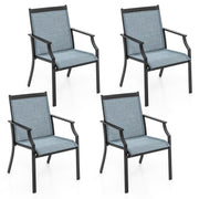 Costway - 4 Piece Patio Dining Chairs Large Outdoor Chairs with Breathable Seat and Metal Frame-Blue