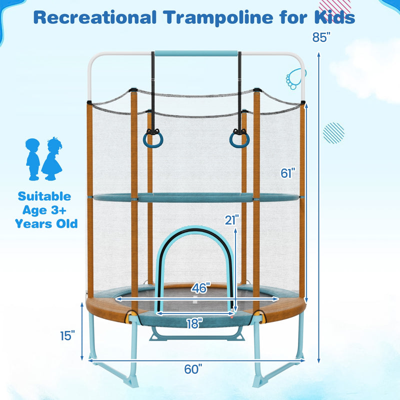 Costway - 60 Inch Trampoline with Gymnastic Bar and Rings for Kids-Orange
