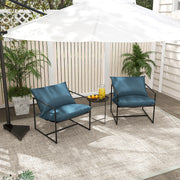 Costway - 2 Pieces Sling Accent Chair Leisure Chair with Weatherproof Seat Fabric Indoor Outdoor-Navy