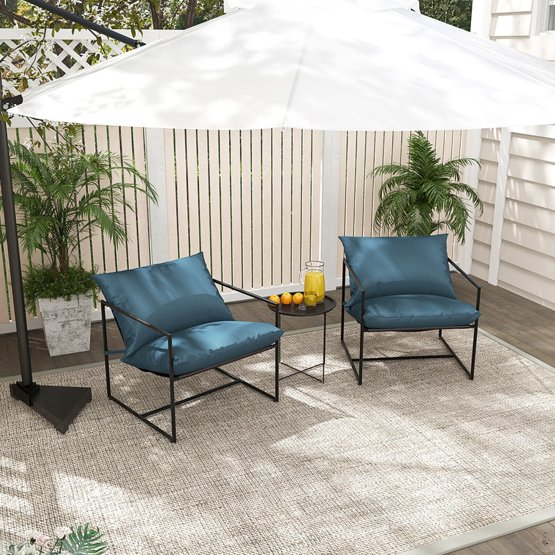 Costway - 2 Pieces Sling Accent Chair Leisure Chair with Weatherproof Seat Fabric Indoor Outdoor-Navy