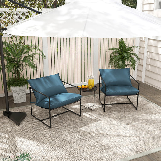 Costway - 2 Pieces Sling Accent Chair Leisure Chair with Weatherproof Seat Fabric Indoor Outdoor-Navy