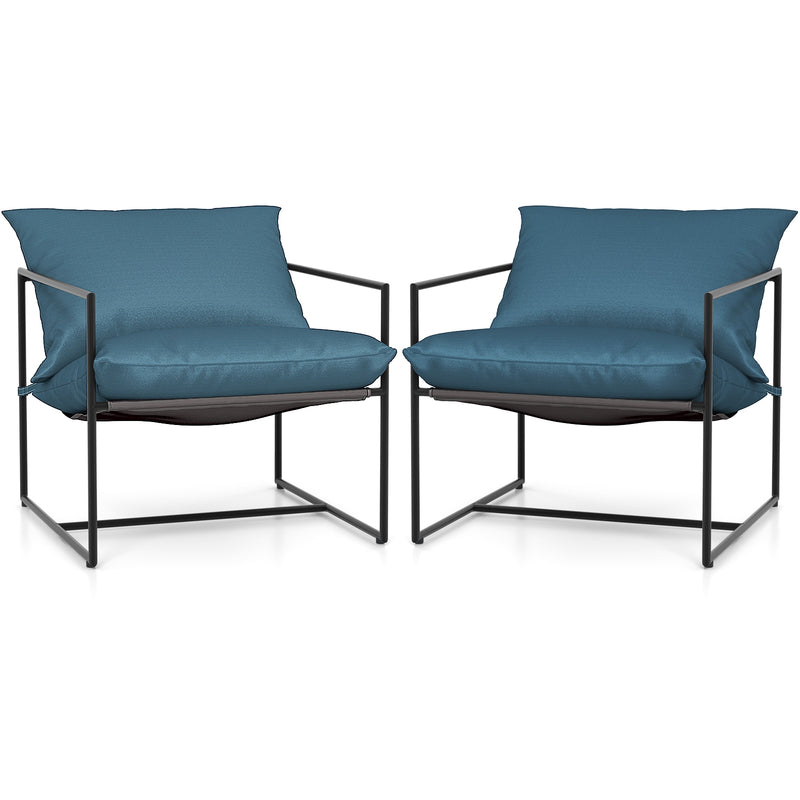 Costway - 2 Pieces Sling Accent Chair Leisure Chair with Weatherproof Seat Fabric Indoor Outdoor-Navy