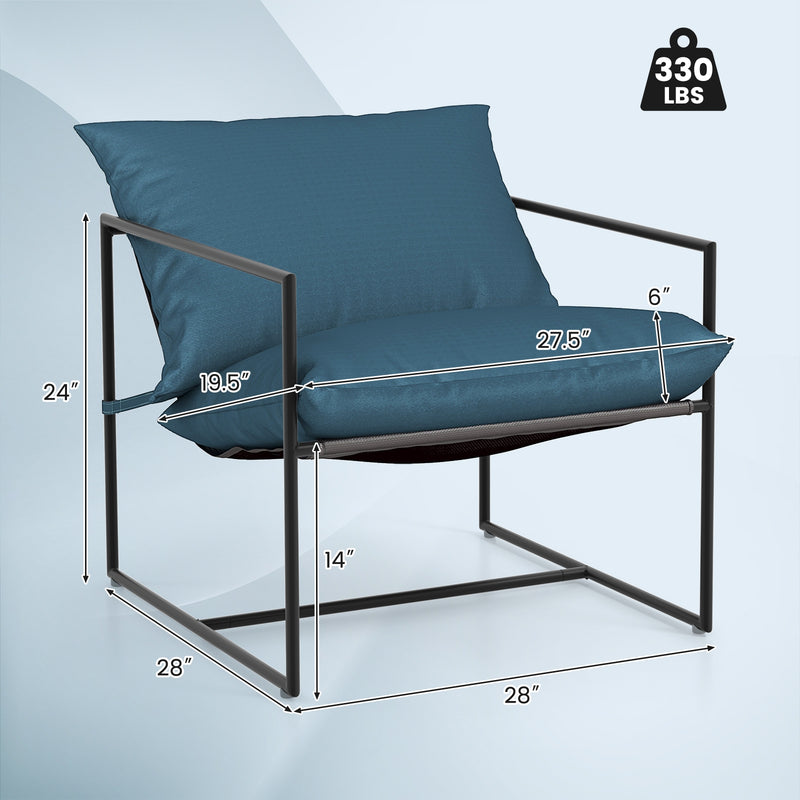 Costway - 2 Pieces Sling Accent Chair Leisure Chair with Weatherproof Seat Fabric Indoor Outdoor-Navy