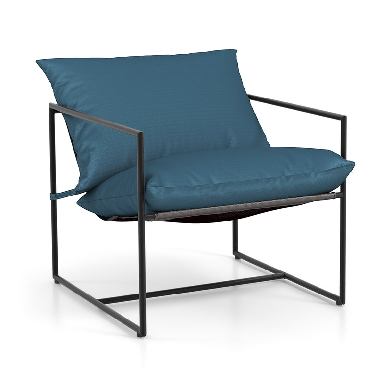 Costway - 2 Pieces Sling Accent Chair Leisure Chair with Weatherproof Seat Fabric Indoor Outdoor-Navy