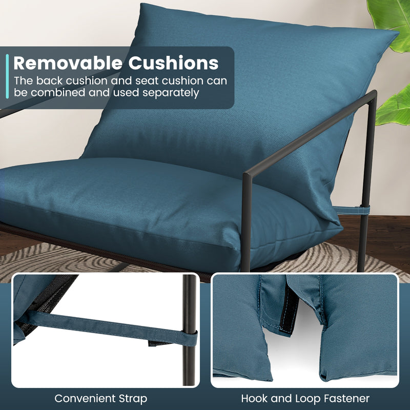 Costway - 2 Pieces Sling Accent Chair Leisure Chair with Weatherproof Seat Fabric Indoor Outdoor-Navy