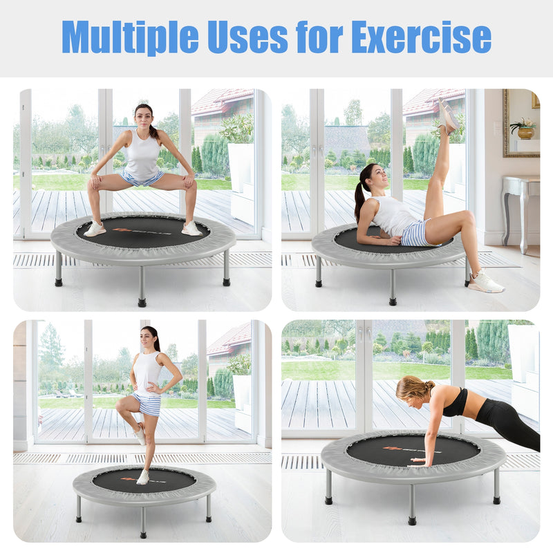 Costway - 38 Inch Mini Folding Trampoline Portable Recreational Fitness Rebounder-Gray
