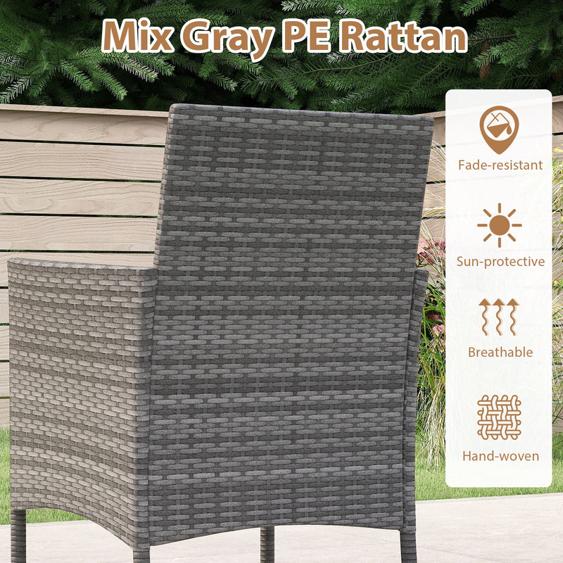 Costway - 5 Pieces PE Wicker Patio Dining Set Outdoor Acacia Wood Table and Chairs-Black