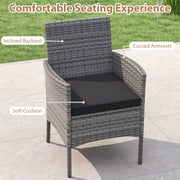 Costway - 5 Pieces PE Wicker Patio Dining Set Outdoor Acacia Wood Table and Chairs-Black